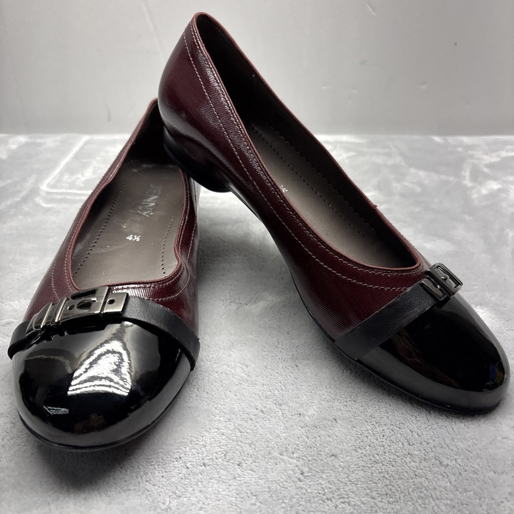 Jenny By Ara Burgundy and Black Ballet Buckle Toe Flats US 6.5. UK 4.5